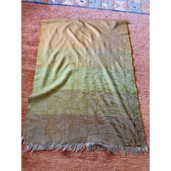 Descours Paris Silky Fringe Scarf Wrap Ombre Green Beige Made in France - Picture 3 of 7